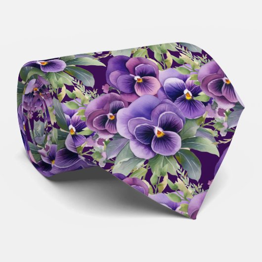 Elegante Lila Stiefmütterchen Pansy Floral Neck Ti Krawatte (Gerollt)