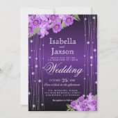 Elegante Lila String Lights Blumenhochzeit Einladung (Vorderseite)