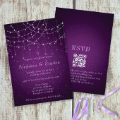 Elegante Lila String Lights QR Code Hochzeit Einladung