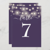 Elegante Lila String Lights-Tischnummer Einladung (Vorne/Hinten)