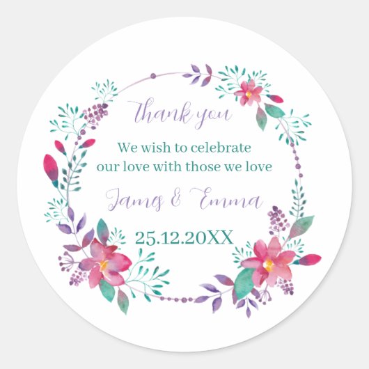 Elegante Lila Tree-Blätter Custom Wedding Runder Aufkleber (Vorderseite)