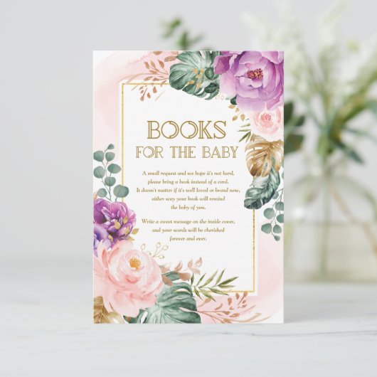 Elegante Lila tropische Flora Buchanfrage Begleitkarte (Stehend Vorderseite)