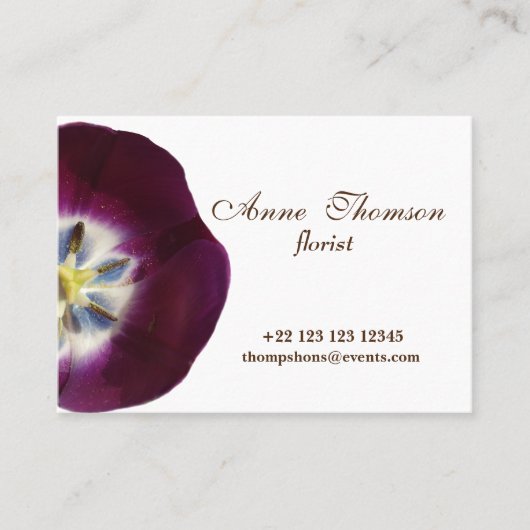 Elegante Lila Tulip Detail Business Card Visitenkarte (Vorderseite)