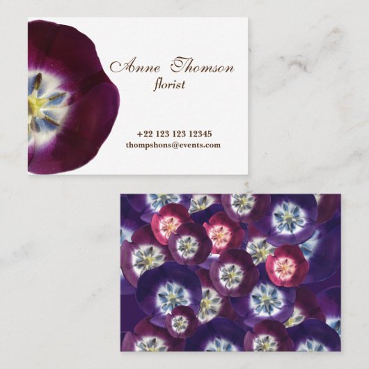 Elegante Lila Tulip Detail Business Card Visitenkarte (Vorne/Hinten)