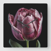Elegante Lila Tulip Wall Clock - Blumendesign Quadratische Wanduhr (Vorderseite)