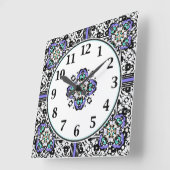 Elegante lila und aquamarine marokkanische quadratische wanduhr (Winkel)