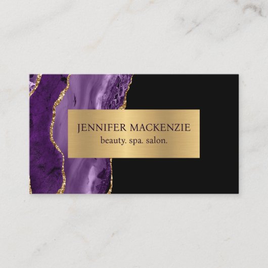 Elegante Lila und Black Gold Agate Business Card Visitenkarte (Vorderseite)