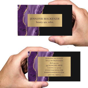Elegante Lila und Black Gold Agate Business Card Visitenkarte