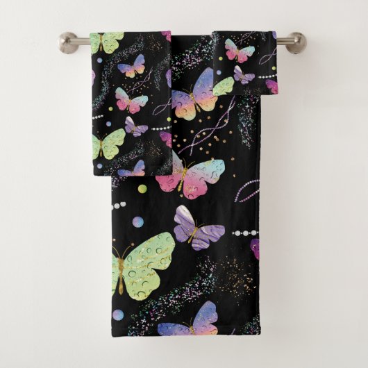 Elegante Lila und blaue Schmetterlinge Badhandtuch Set (Insitu)
