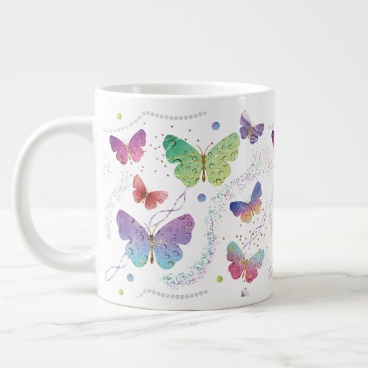 Elegante Lila und blaue Schmetterlinge Jumbo-Tasse (Links)