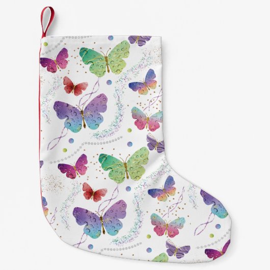 Elegante Lila und blaue Schmetterlinge Kleiner Weihnachtsstrumpf (Vorderseite)