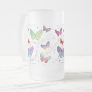 Elegante Lila und blaue Schmetterlinge Mattglas Bierglas