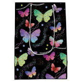 Elegante Lila und blaue Schmetterlinge Mittlere Geschenktüte (Rückseite)