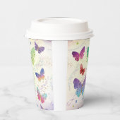 Elegante Lila und blaue Schmetterlinge Pappbecher (Links)