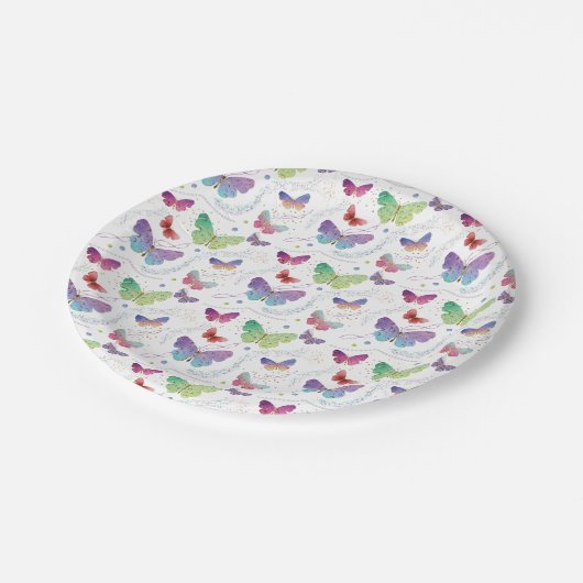 Elegante Lila und blaue Schmetterlinge Pappteller (Schrägansicht)