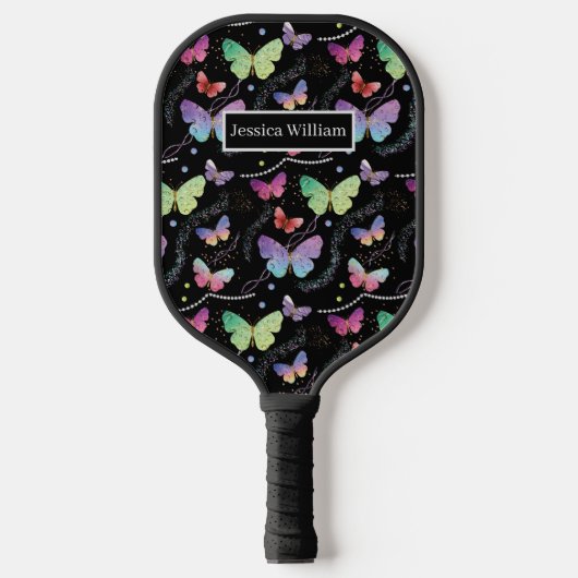 Elegante Lila und blaue Schmetterlinge Pickleball Schläger (Vorderseite)