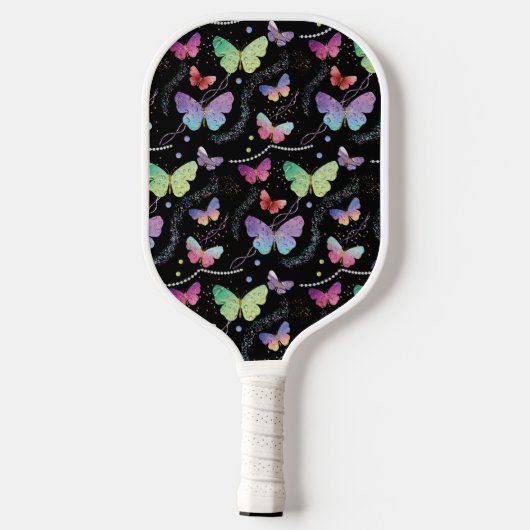 Elegante Lila und blaue Schmetterlinge Pickleball Schläger (Rückseite)