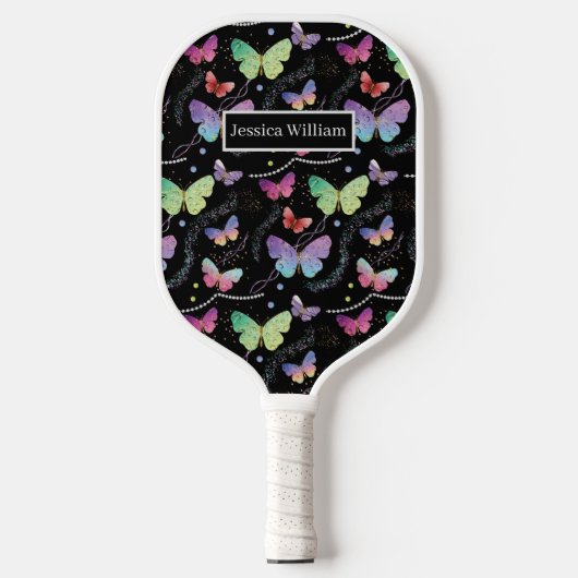 Elegante Lila und blaue Schmetterlinge Pickleball Schläger (Vorderseite)