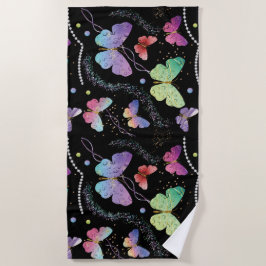 Elegante Lila und blaue Schmetterlinge Strandtuch