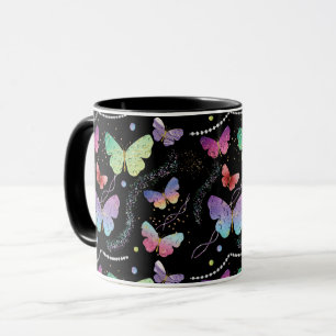 Elegante Lila und blaue Schmetterlinge Tasse
