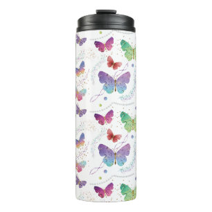 Elegante Lila und blaue Schmetterlinge Thermosbecher
