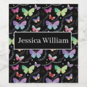 Elegante Lila und blaue Schmetterlinge Weinetikett (Einzelnes Label)