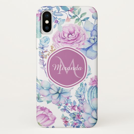 Elegante Lila und blaue, sukkulente Blüte mit Name Case-Mate iPhone Hülle (Rückseite)