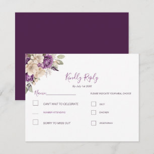 Elegante lila und elfenbeinfarbene Hochzeitsrose RSVP Karte