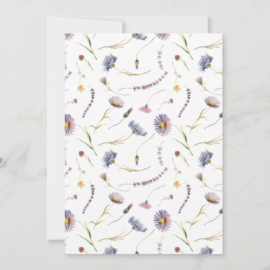 Elegante Lila und gelbe Blütenschwerkraft Einladung (Rückseite)