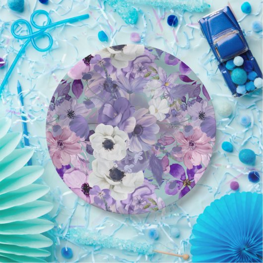 Elegante Lila und gewalttätige Wildblumen und Himm Pappteller (Party)