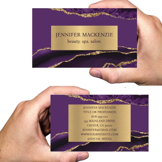 Elegante Lila und Gold Agate Business Card Visitenkarte