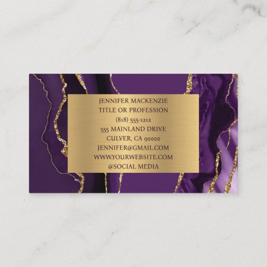 Elegante Lila und Gold Agate Business Card Visitenkarte (Rückseite)