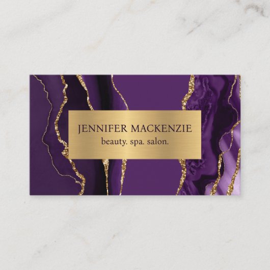 Elegante Lila und Gold Agate Business Card Visitenkarte (Vorderseite)