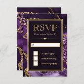 Elegante Lila und Gold Glitzer Agate Wedding RSVP Karte (Vorne/Hinten)