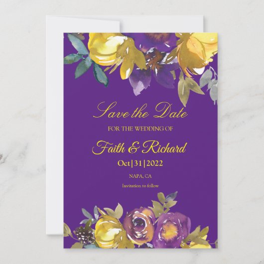 Elegante Lila und Gold-Hochzeit im Herbst Save the Save The Date (Vorderseite)