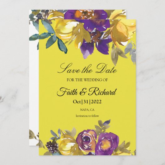 Elegante Lila und Gold-Hochzeit im Herbst Save the Save The Date (Vorne/Hinten)
