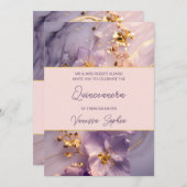 Elegante Lila und Gold Quinceñera Einladung (Vorne/Hinten)