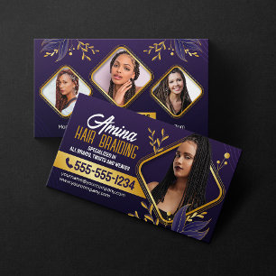 Elegante lila und goldene afrikanische Haar-Flecht Visitenkarte