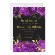 Elegante lila und goldene Blumen Sweet Sixteen