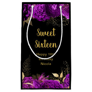 Elegante lila und goldene Blumen Sweet Sixteen Kleine Geschenktüte