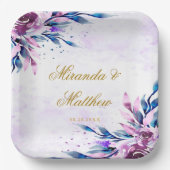 Elegante Lila und goldene Botanische Hochzeiten Pappteller (Vorderseite)