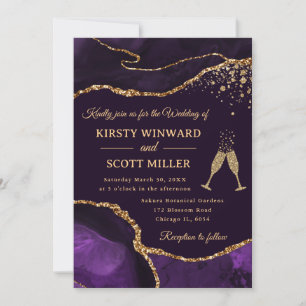 Elegante lila und goldene Glitter-Achat-Hochzeit Einladung