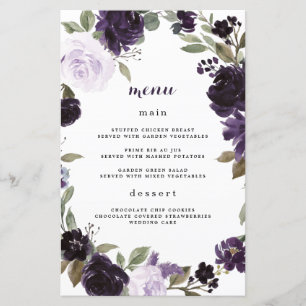 Elegante Lila und goldene Green Wedding Menu Cards