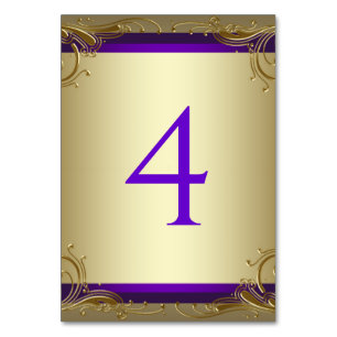 Elegante lila und goldene Tischnummern