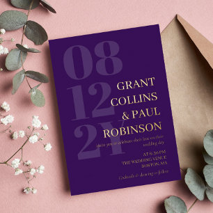 Elegante lila und goldene Typografie Folieneinladung