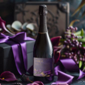 Elegante Lila und goldene Walliser Hochzeit Schaumweinetikett