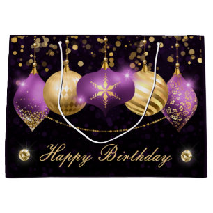 Elegante lila und goldene Winterkugeln Geburtstag Große Geschenktüte