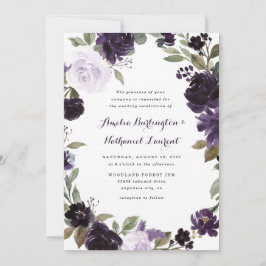 Elegante Lila und goldgrüne Blütenhochzeit Einladung