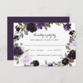 Elegante Lila und goldgrüne Blütenhochzeit RSVP Karte (Vorne/Hinten)
