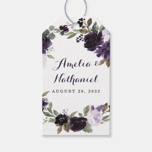 Elegante Lila und goldgrüne Gastgeschenk Hochzeit Geschenkanhänger (Vorderseite)